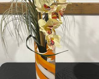 Art Glass Orange & White Vase