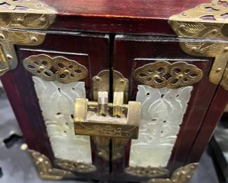 Vintage Chinese Jewelry Box With Jadeite Doors