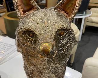 Metal Fox With Copper Ears Signed Statue