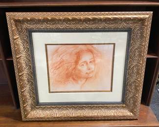 Frank Mason-Portrait Of A Girl 3/4 View Sepia On Paper Framed Art