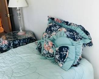 Twin Bedroom Linens, matching tables and table skirt