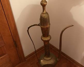 Vintage Moroccan Etched Brass Ewer Pitcher approx 36"
