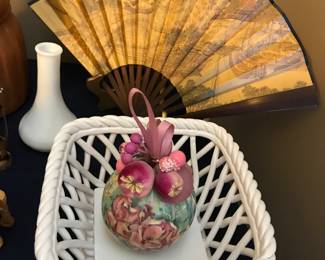 Asian Fan, Ceramic basket weave basket, Decor Ball