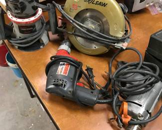 Skilsaw, Craftsman 1/2 H Router, Skil 3/8" Electric Drill, Craftsman 3/8" Electric Drill, Saber Saw