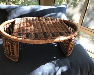 Love this rattan tray for bed or comfy chair with magazine/book holders