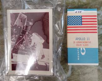 Slides of Apollo 11 landing and picture of Aldrin descending from the Eagle.  