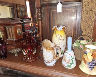 ASSORTED VICTORIAN GLASSWARE, BOHEMIAN CRANBERRY GLASS, SLAG GLASS PITCHER EAPG