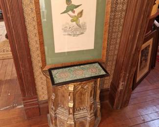 GOTHIC STYLE PEDESTAL, JOHN GOULD COLORED LITHO