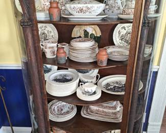 BROWN & WHITE VICTORIAN TRANSFERWARE, PARTIAL SET WEDGWOOD BLACK TRANSFERWARE CHINA, APPLE PATTERN FRANSICAN CHINA