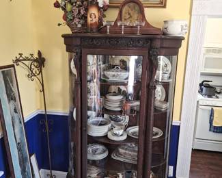 HORNER CHINA CABINET, WESTMINSTER CAMELBACK CLOCK, LISTED ARTIST PAINTING, 