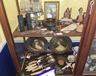 OLD VICTORIAN CRUET SET, TIN PORTRAIT PLATES, MISC VICTORIAN SERVEWARE, WATERMAN PEN