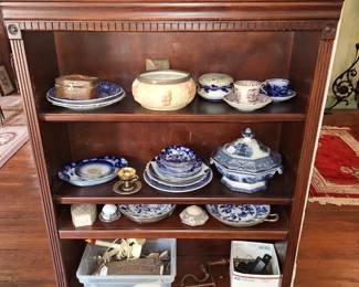 MISC FLOW BLUE CHINA, NIPPON, FLATWARE, OLD DEPT STORE BOXES