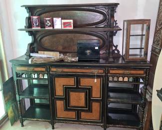 BASE TO AESTHETIC EBONIZED VICTORIAN ETAGERE, VICTORIAN WALNUT 2 TIERED SHELF