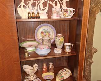 MISC ART DECO LADY FIGURUES, NIPPON, WALL POCKET, MUGS ETC