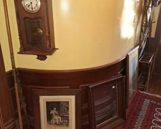 OLD WALL CLOCK. MISC VICTORIAN PRINTS AND FRAMES