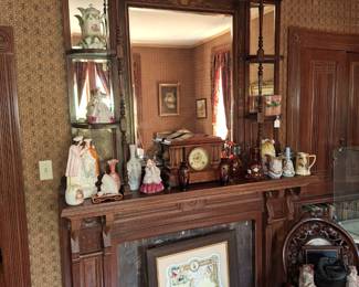 ODD FELLOWS PICTURE CERTIFICATE, CARVED PIERCED PARLOR CHAIR, ADAMANTINE MANTEL CLOCK,