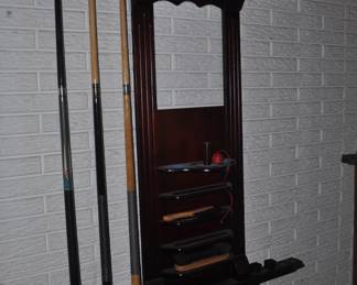 Pool rack and cues