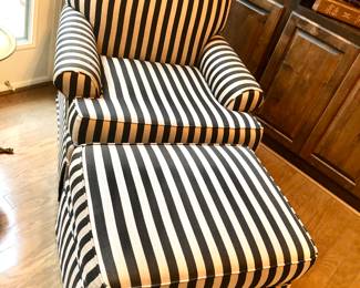 Dramatic stripe easy chair and matching ottoman