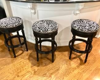 Set of 3 Frontgate zebra print bar stools