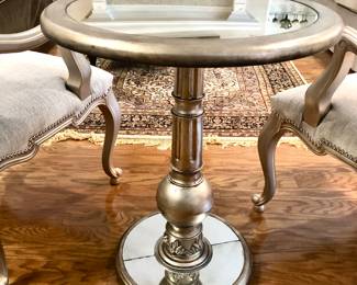 Silver leaf side table with antique mirror top and base