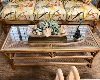 Rattan and wicker glass top coffee table