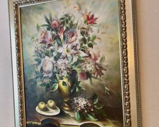 Fine oil painting in matte silver frame