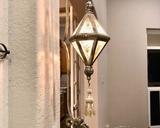 Pair of stylish silver patina lamps