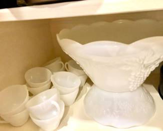 Milk glass punch bowl set