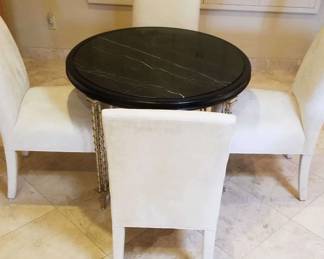 Black Marble Table With Neoclassical Leg Design 4 Suede Chairs