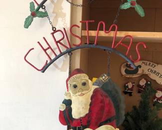 Vintage Metal Santa Sign, Christmas Tree Accessories