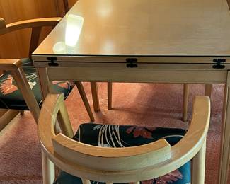 Oak card table with four chairs.top flips open to twice the  size