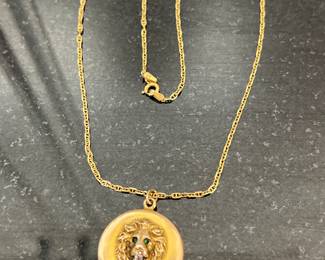 18K chain with lions head with diamond locket