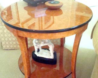 Custom, hand made, satinwood table with bamboo finish. There are two identical smaller tables also.