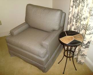 Club chair and inlaid lamp stand