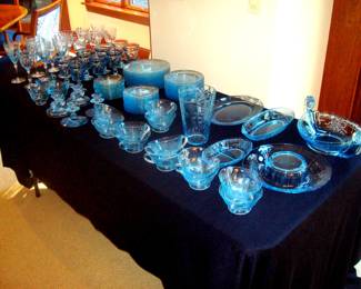 Large set Fostoria Blue Danube glassware