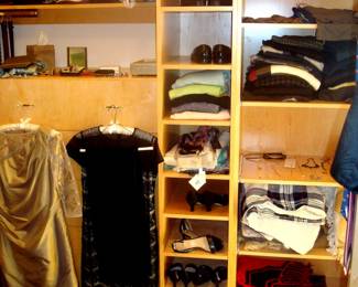 Designer's dresses, sweaters, ball caps, & etc.