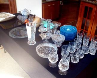 Waterford, blue carnival plates & etc.