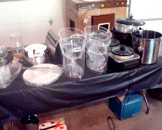 Pic other end of table showing new three crock pot cooker