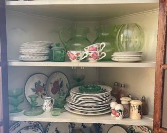 Vaseline glass and Blue Ridge Pottery 