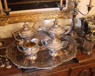 Sterling coffee and tea service with creamer and sugar bowl