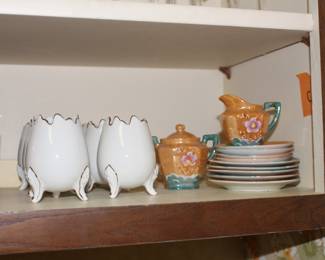 Antique egg cups and luster ware