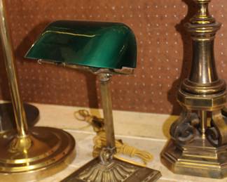 Emeralite brass antique desk lamp - moved to office area