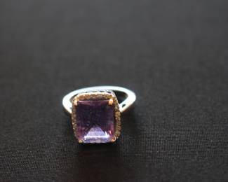 Another 14k white gold ring with large amethyst ston and diamonds