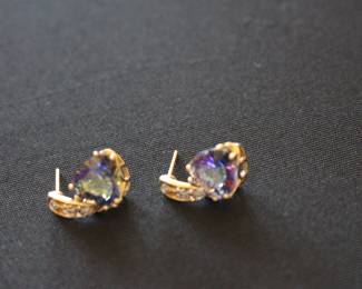 10k gold diamond and opal earrings