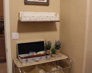 Laundry hamper, decorative shelf and mirror, Mahjong set