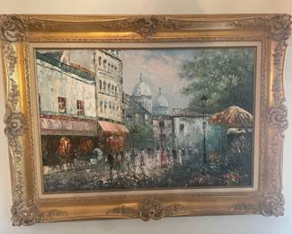 very large oil on canvas painting paris scene