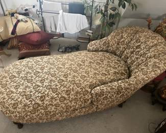antique chaise lounge in excellent condition with original brocade upholstery.
