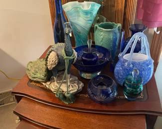 blue crystal and fine glassware, large peacock statue resin