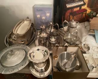  vintage silverplate, 1 pair of sterling salt shakers