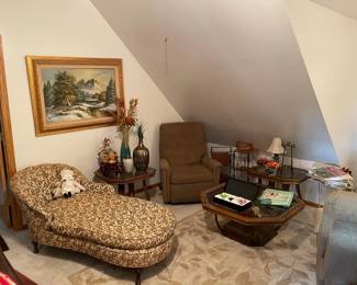 chaise lounge 3 pc coffee table set oak and glass oil painting large 